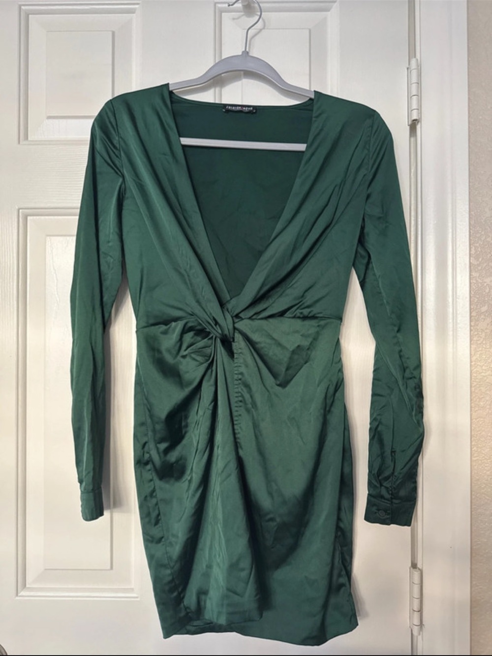Fashion Nova Emerald Green Twist-Front Mini Dress